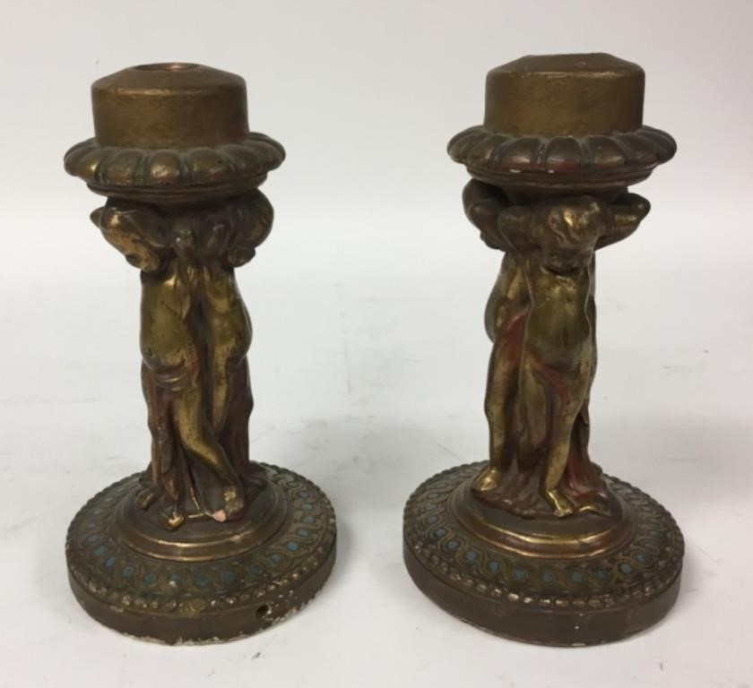 PAIR OF GESSO CANDLESTICKS10 1/2H
