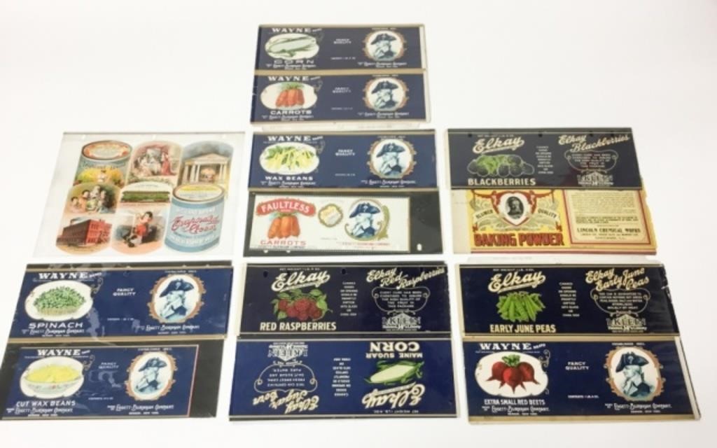 GROUPING OF 25 VINTAGE CAN LABELS 2d3fd8