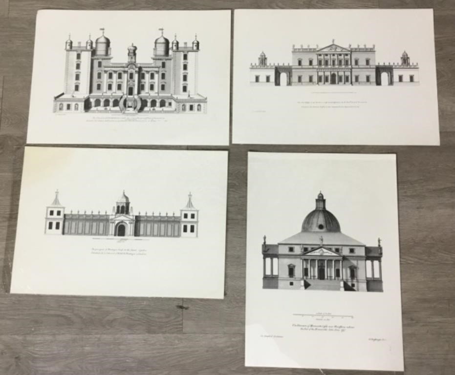 4 ARCHITECTURAL ENGRAVINGS AFTER