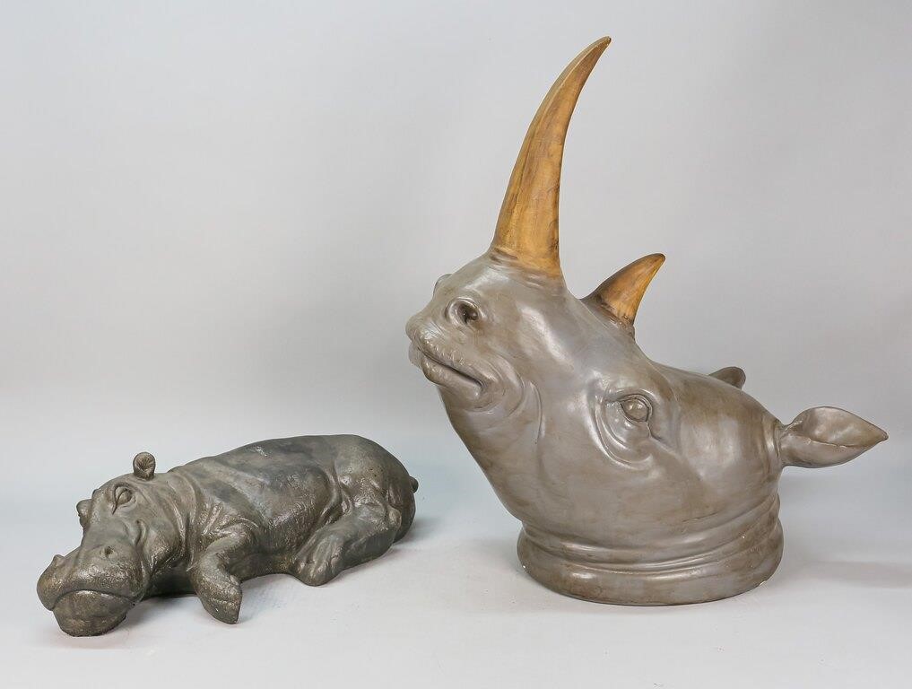 RHINOCEROS BUST AND RESTING HIPPOPOTAMUS 2d4020