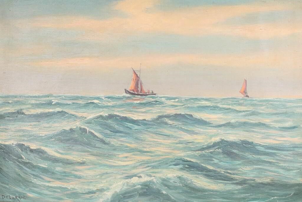 SIGNED DELURHN OIL ON CANVAS SAILING