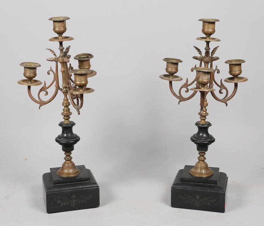 PAIR OF VICTORIAN BRASS AND MARBLE 2d41c8