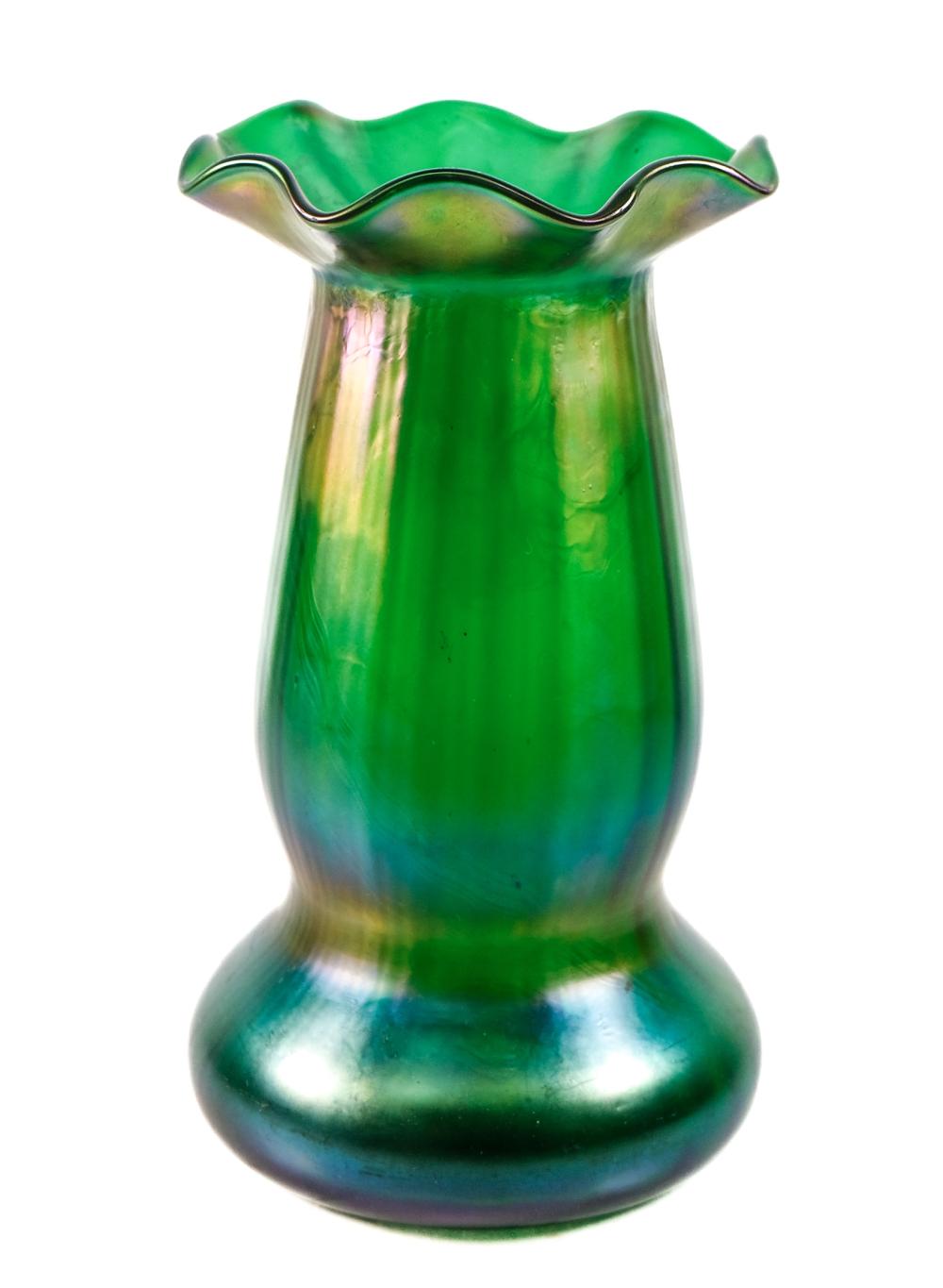 BOHEMIAN IRIDIZED BLUE GREEN ART GLASS