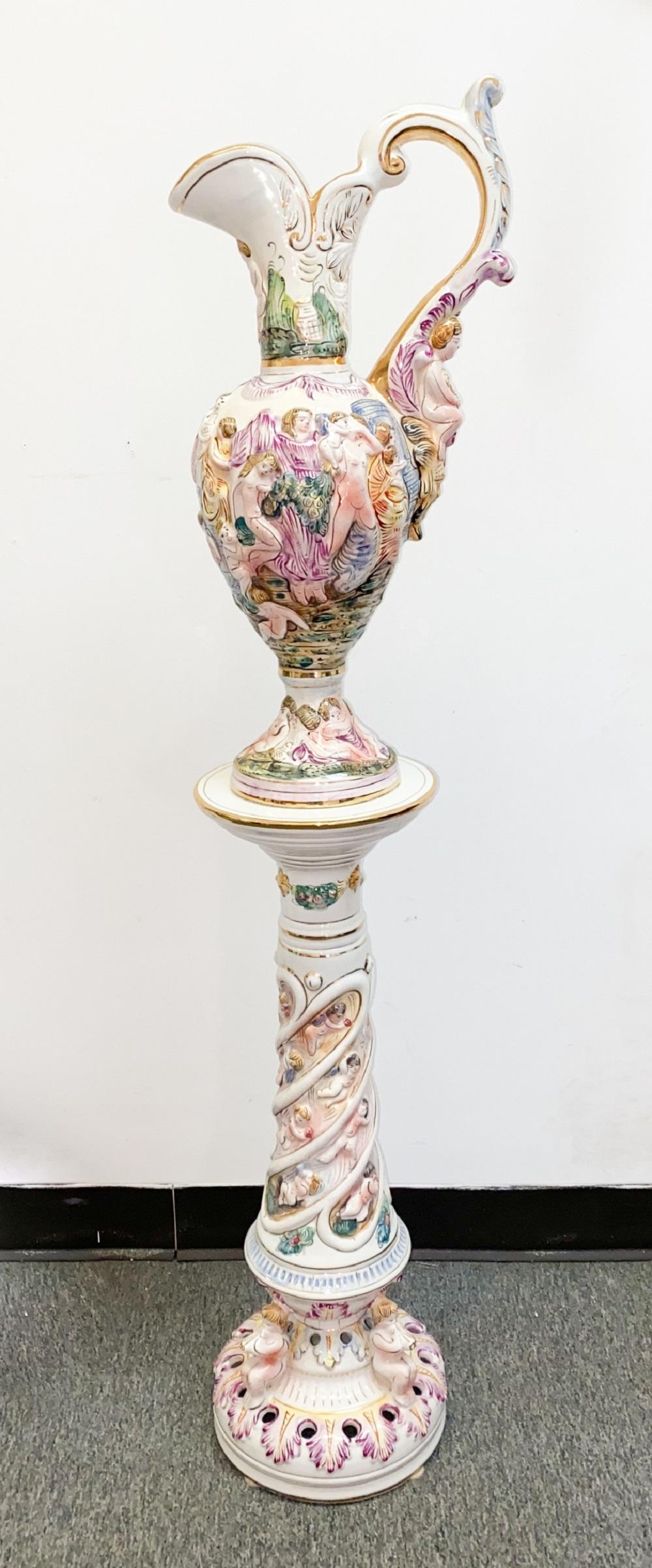 CAPODIMONTE PORCELAIN STAND W/HANDLED