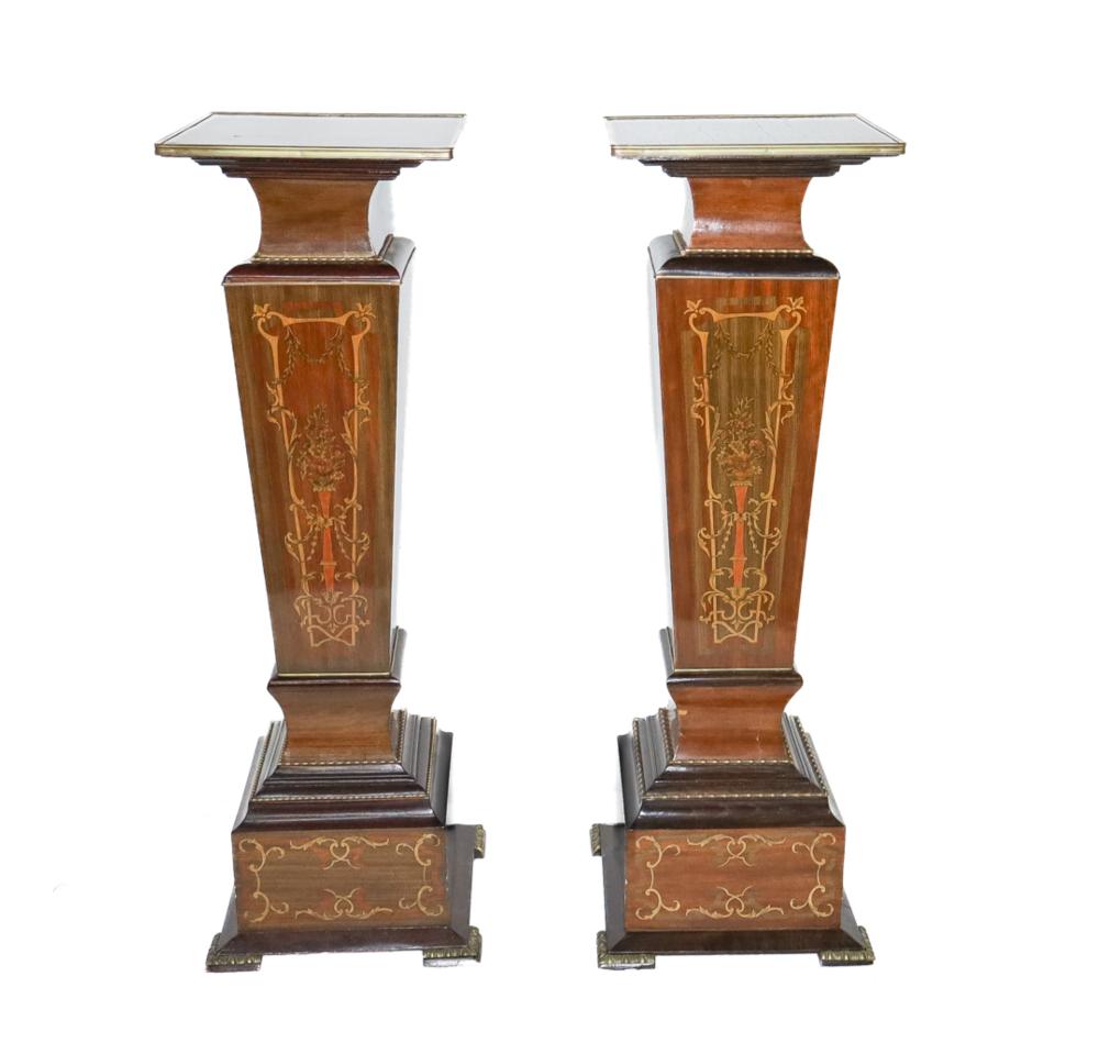 PAIR, MARQUETRY & GILT BRONZE MOUNTED