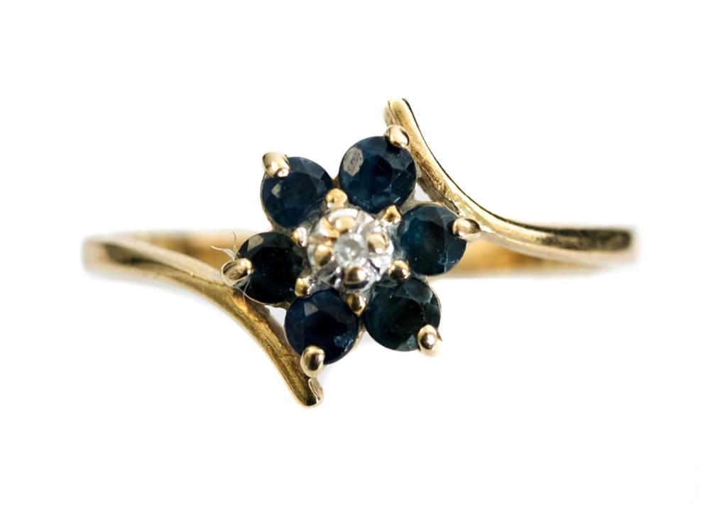 14K YELLOW GOLD SAPPHIRE & DIAMOND