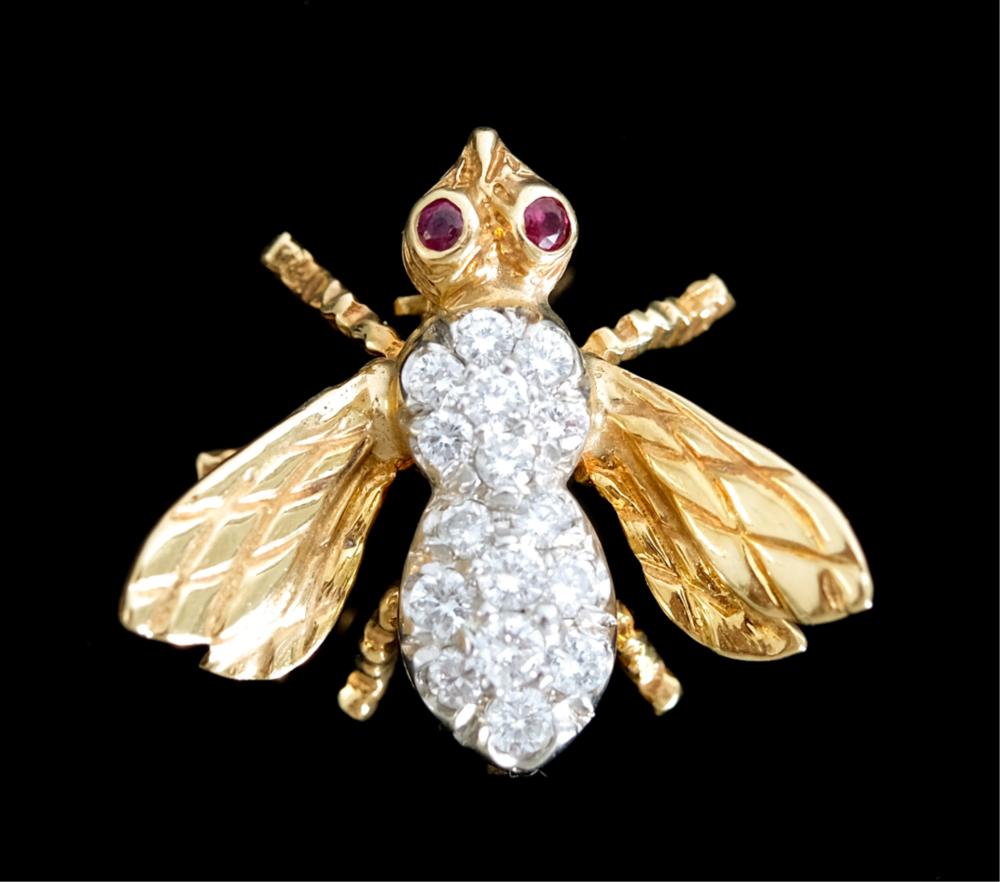 18K YELLOW GOLD DIAMOND BEE BROOCH 2d4680