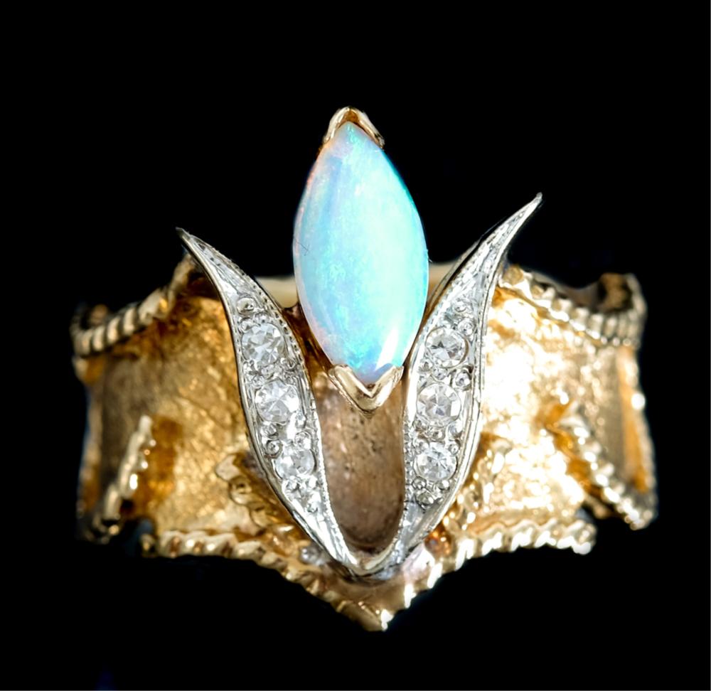 14K YG/WG OPAL & DIAMOND RING,