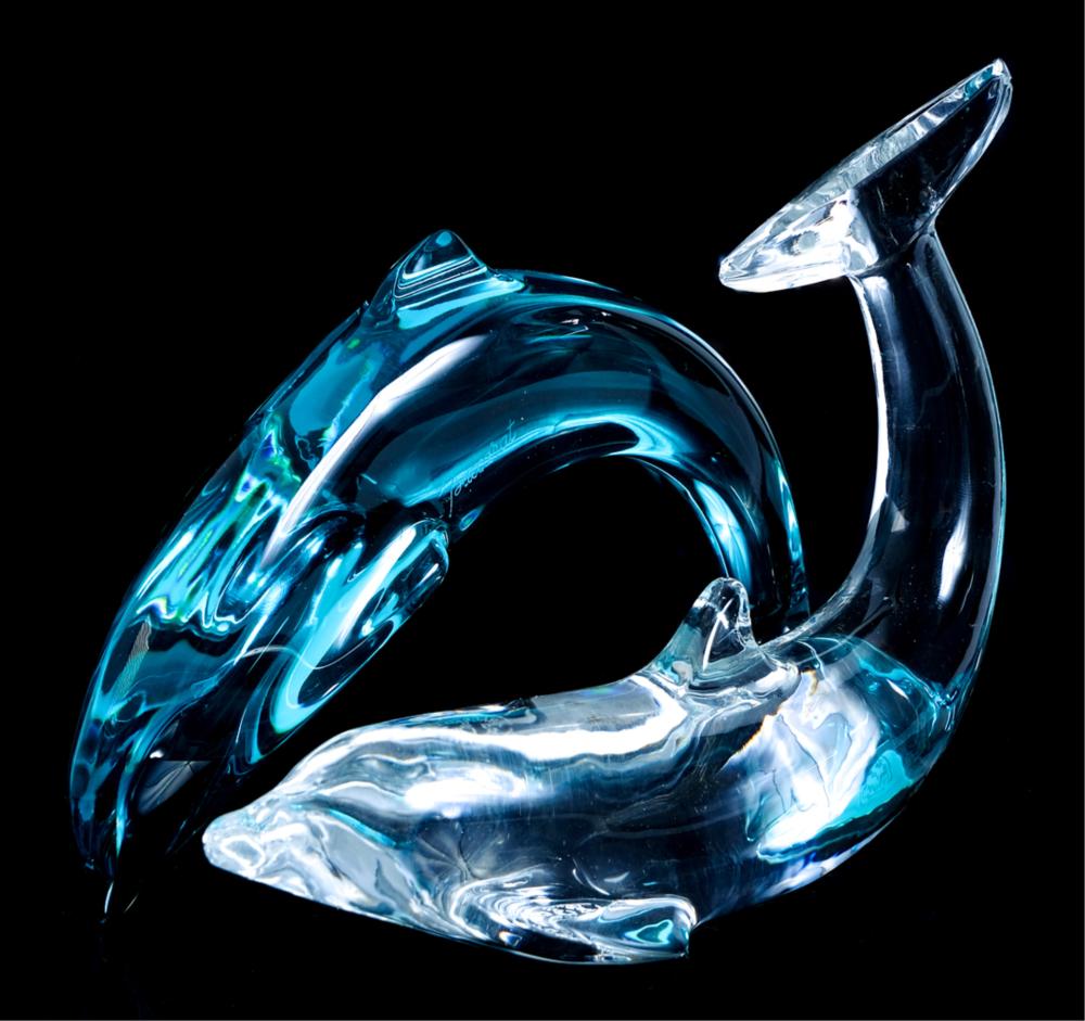 TWO BACCARAT CRYSTAL DOLPHIN FIGURINESTwo