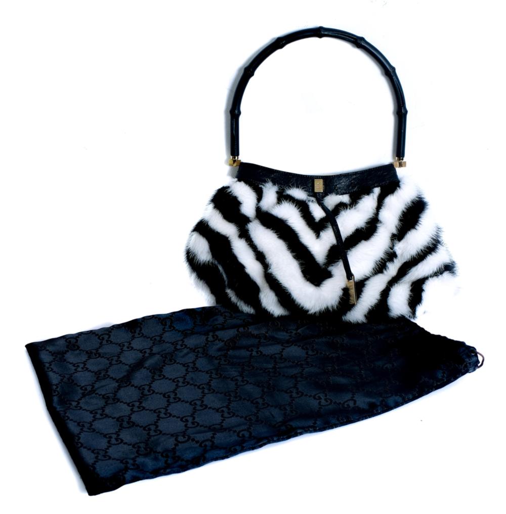 GUCCI BLACK AND WHITE MINK FUR PURSEStunning