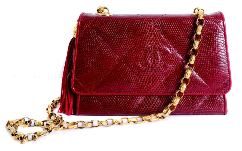 CHANEL RED LIZARD QUILTED FLAP