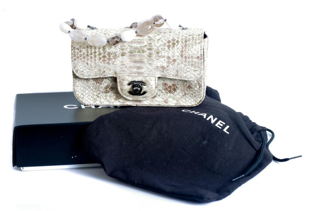 CHANEL PYTHON FLAP BAG W/ AGATE