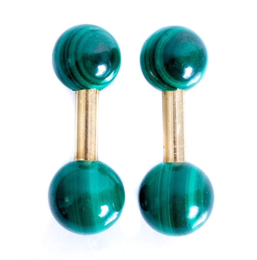 TIFFANY & CO 14K YG MALACHITE BARBELL