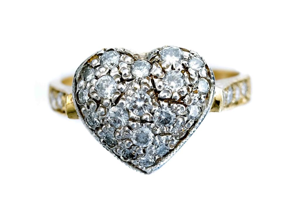 14K YELLOW GOLD HEART RING W/DIAMONDS,