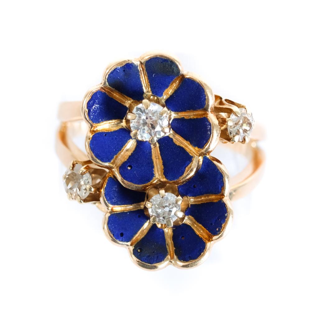 VINTAGE 14K YG BLUE ENAMEL DIAMOND 2d509f