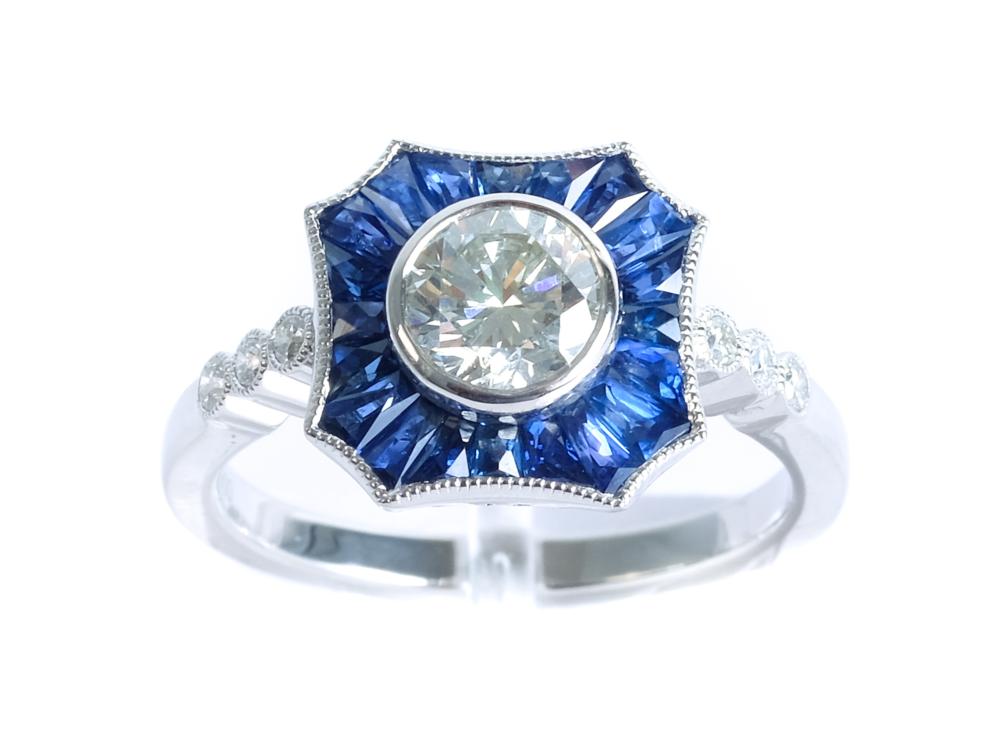 PLATINUM 0.82 CT DIAMOND & SAPPHIRE