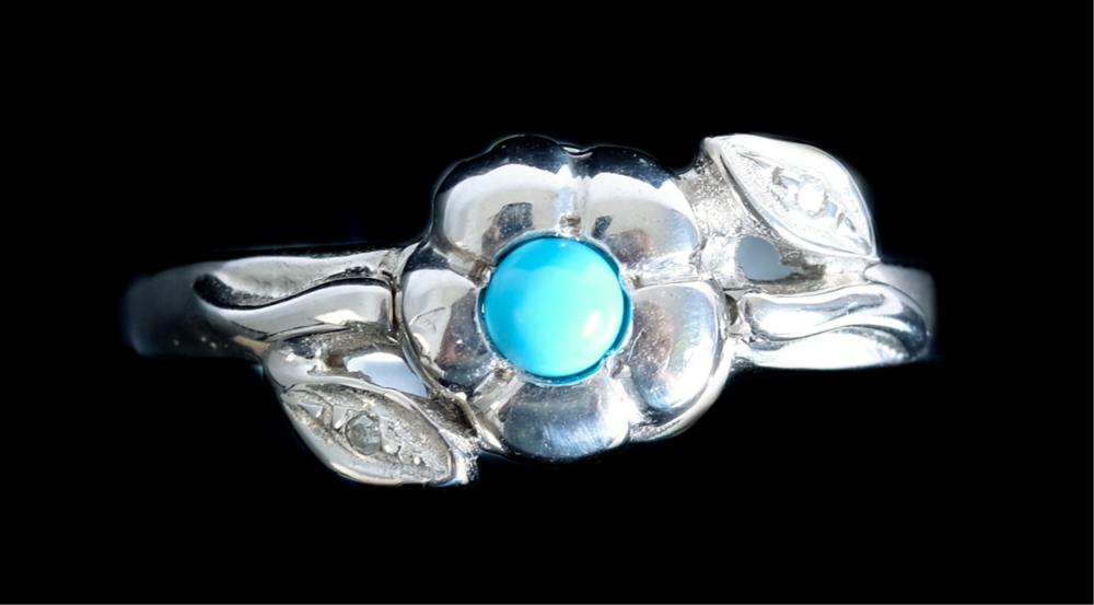 14K WHITE GOLD TURQUOISE FLOWER 2d5108