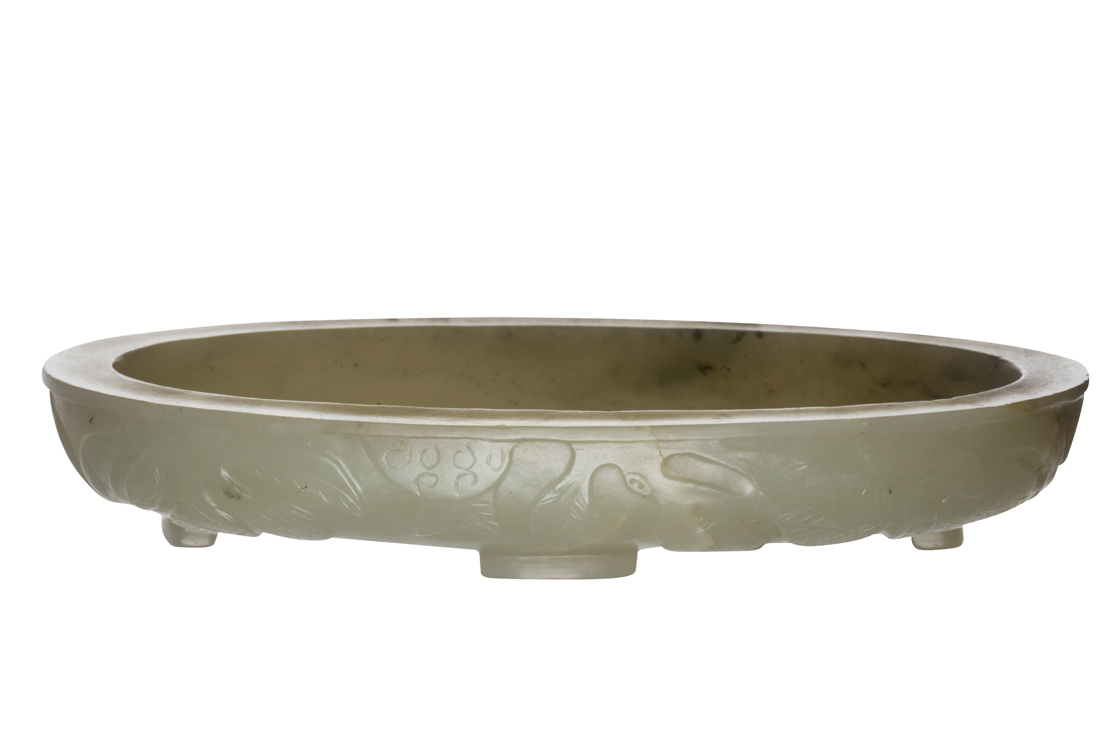 CHINESE CELADON JADE FOOTED WATER