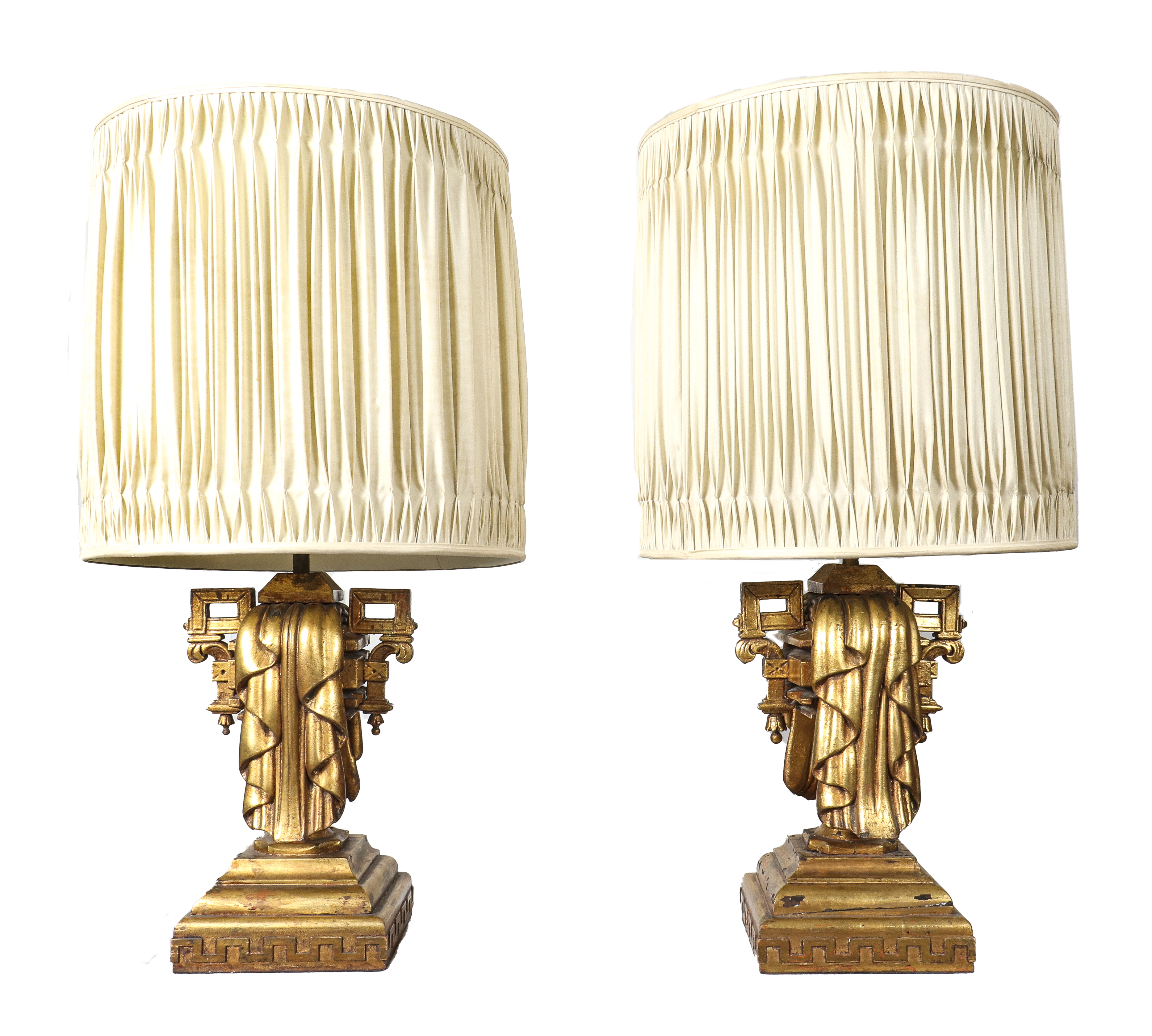 JAMES MONT CARVED GILTWOOD TABLE LAMPS,