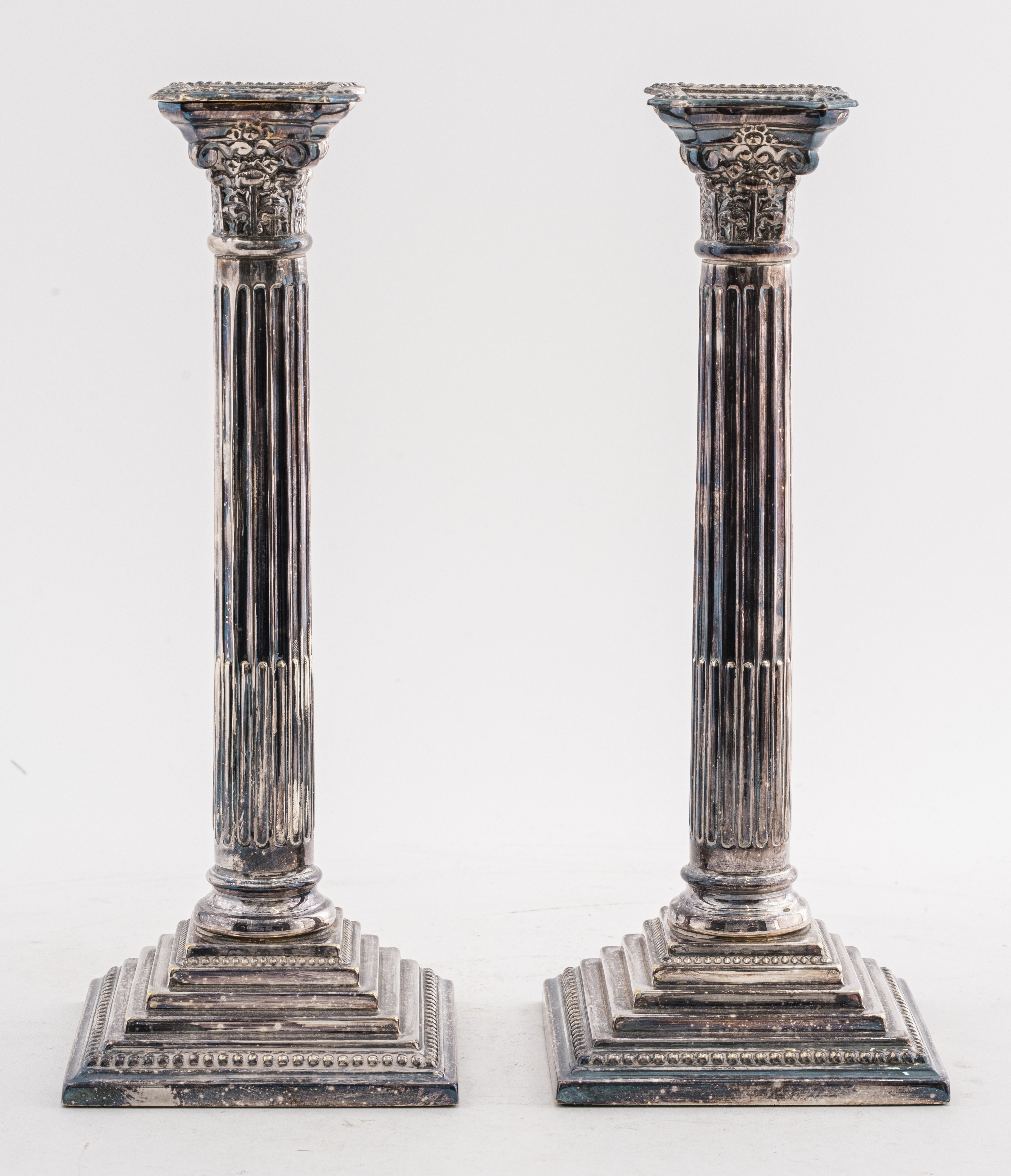 JOHN POUND & CO SILVER-PLATE CANDLESTICKS,