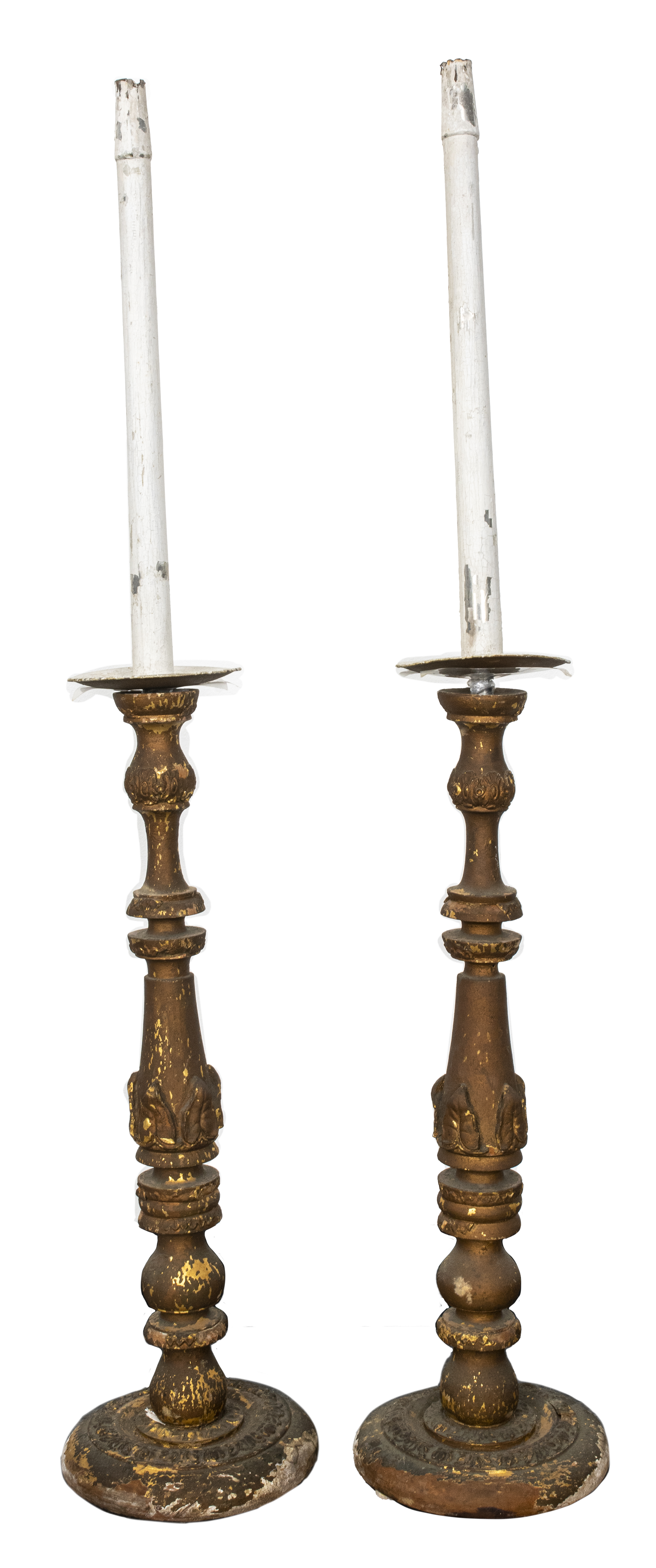 LARGE ITALIAN CARVED WOODEN CANDLESTICKS  2d2ea6