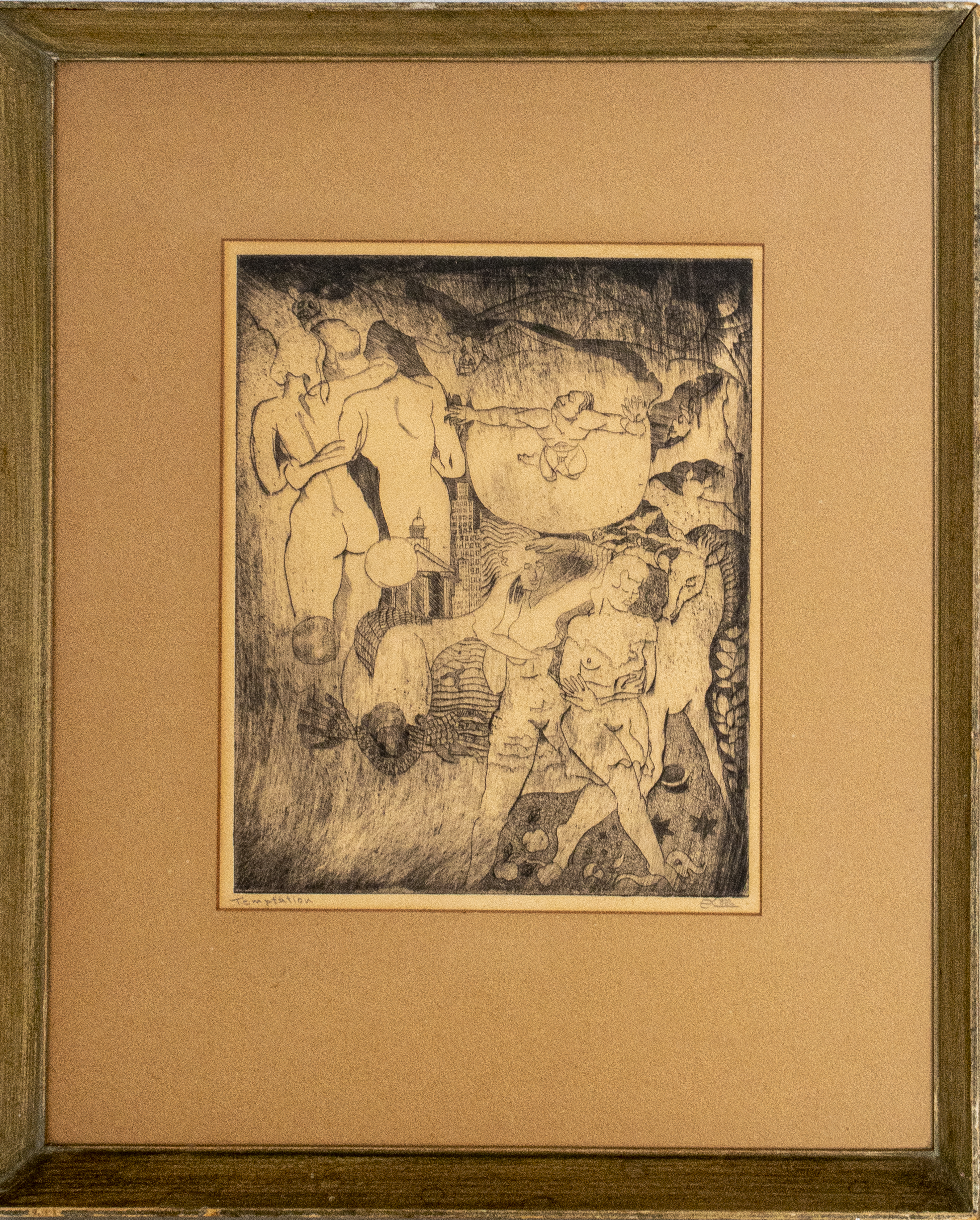 ILLEGIBLY SIGNED TEMPTATION ETCHING 2d2f80