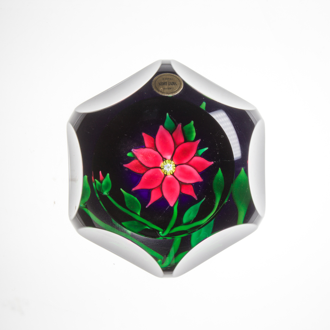 A SAINT-LOUIS GLASS POINSETTIA FACETED