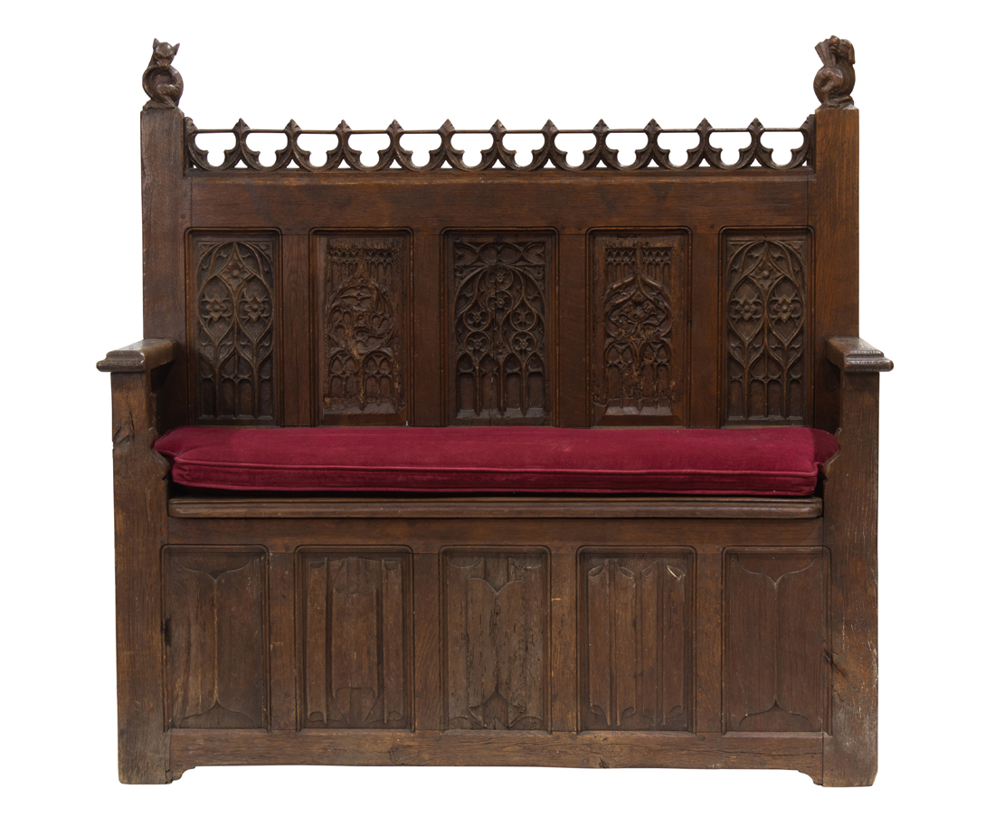 A GOTHIC REVIVAL HALL BENCH A Gothic