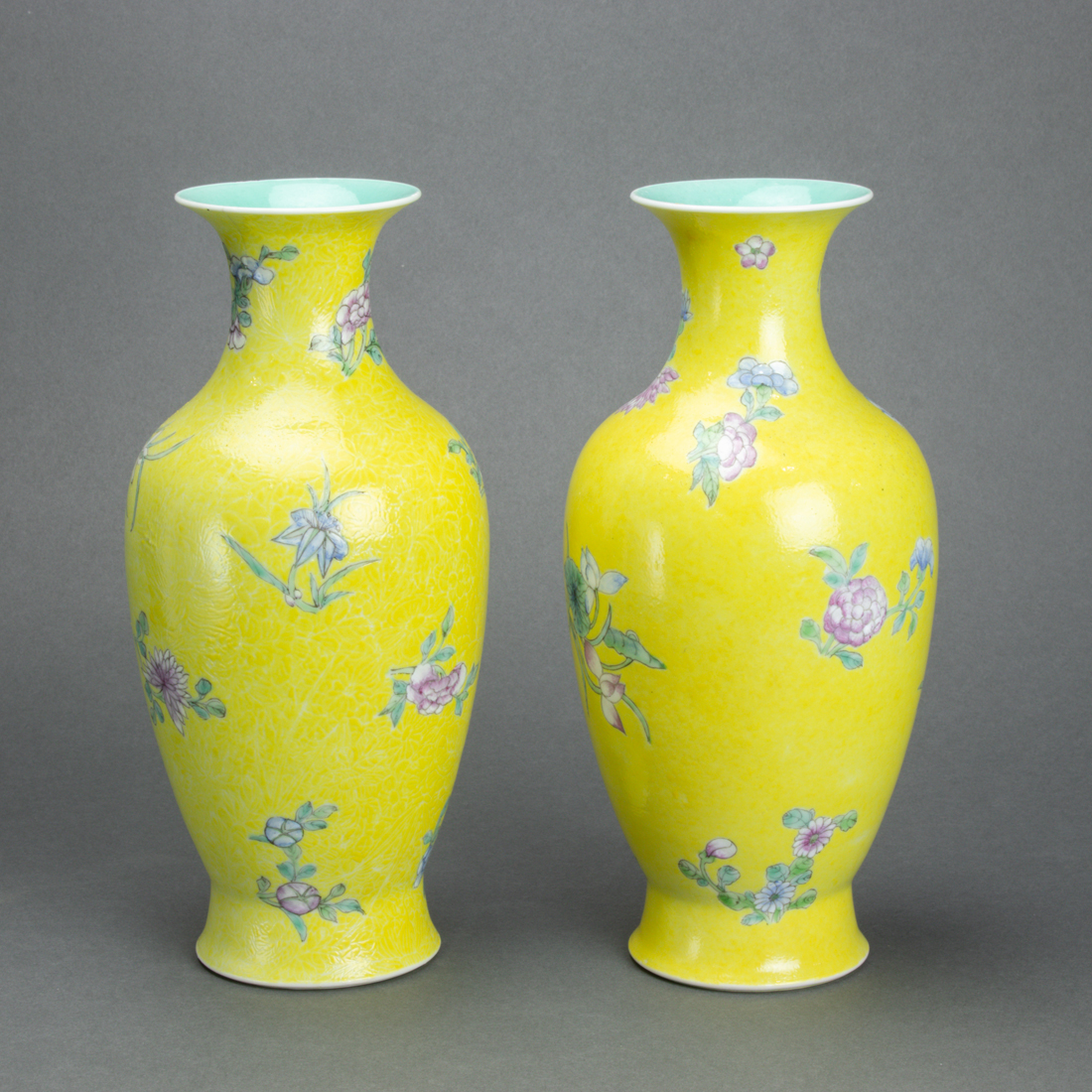 PAIR OF CHINESE FAMILLE ROSE YELLOW-GROUND