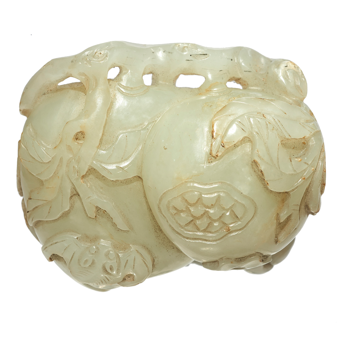 CHINESE CELADON JADE 'THREE ABUNDANCE'