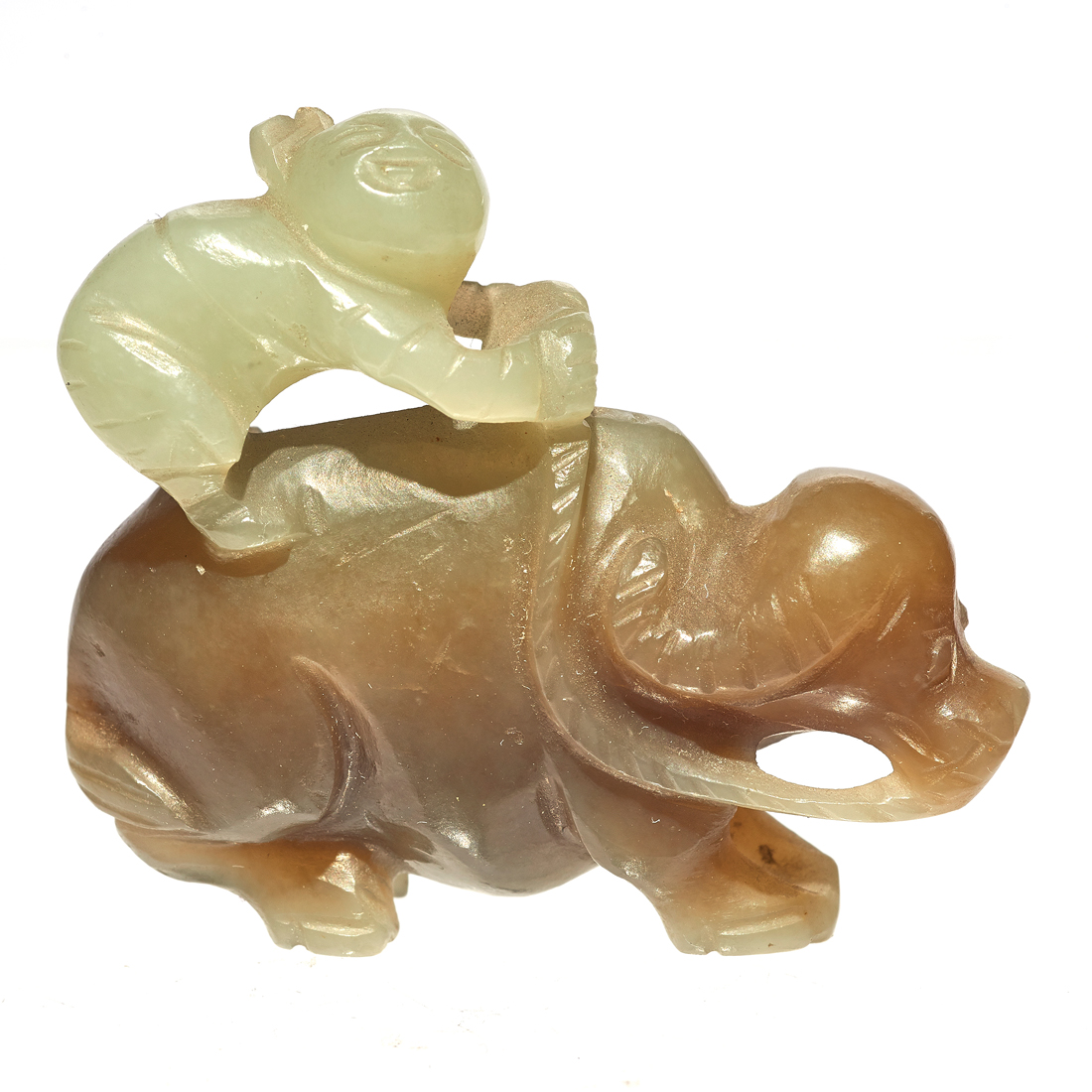 CHINESE CELADON JADE BUFFALO GROUP