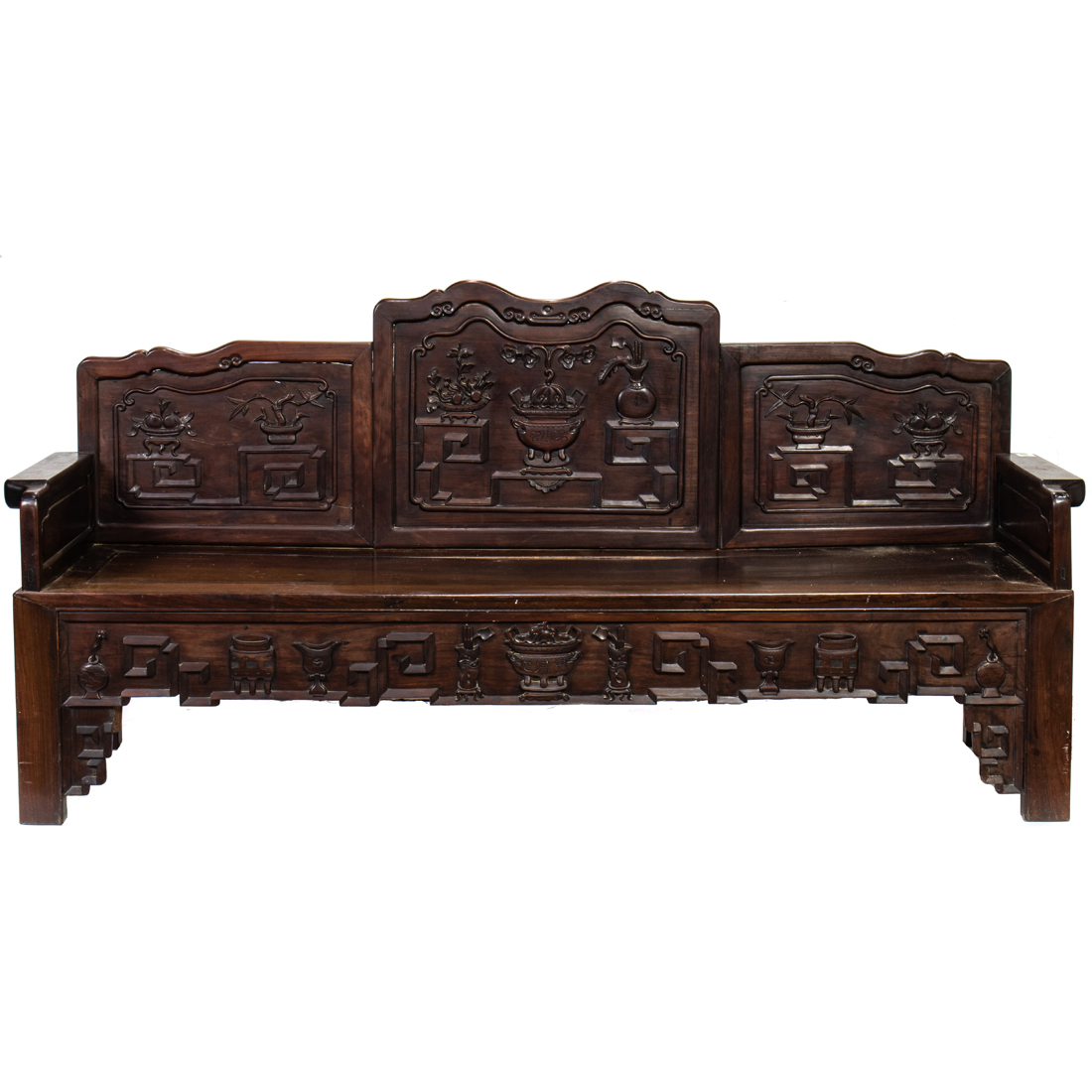 CHINESE CARVED HARDWOOD SETTE Chinese 2d3189