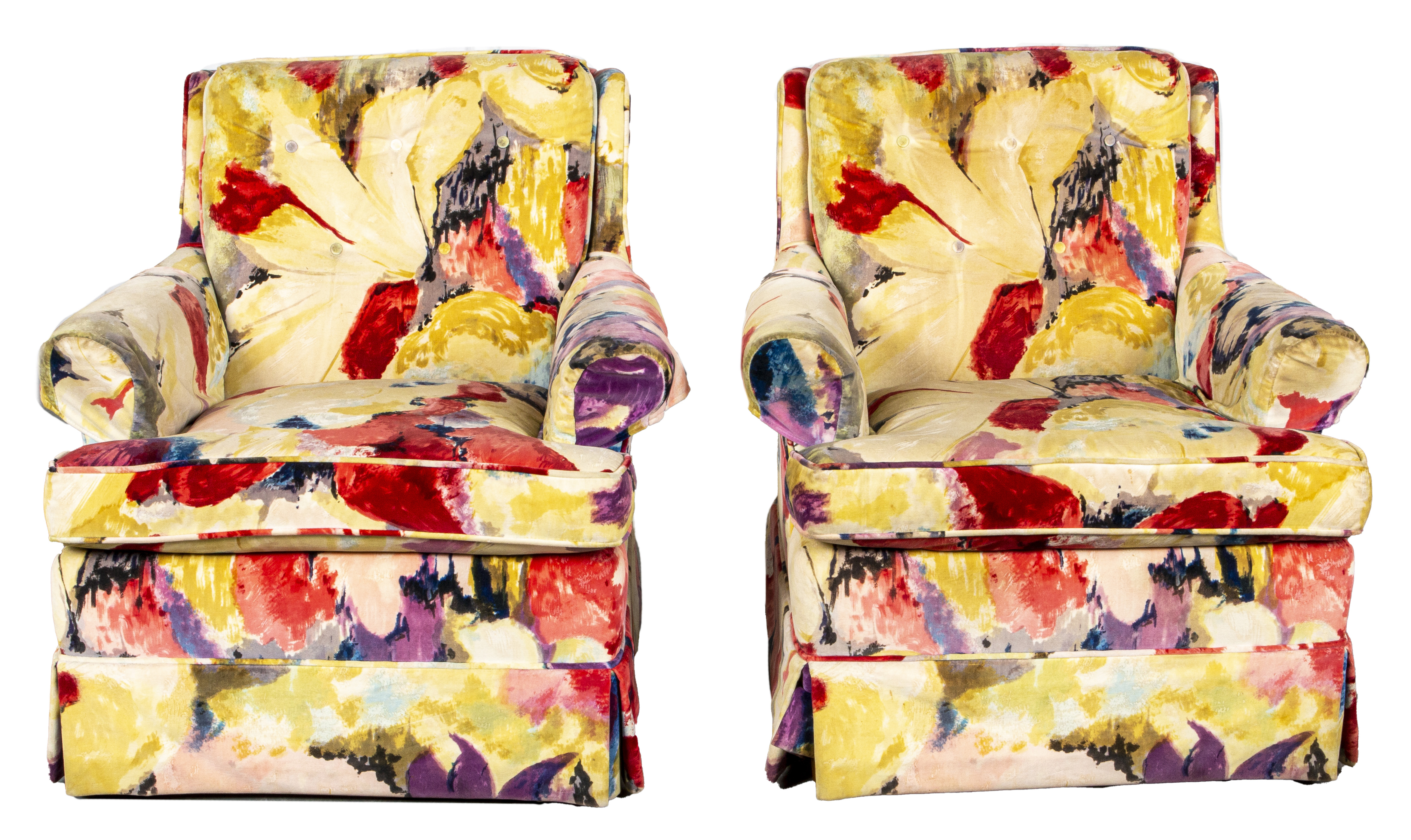 FLORAL UPHOLSTERED LOUNGE ARMCHAIRS,