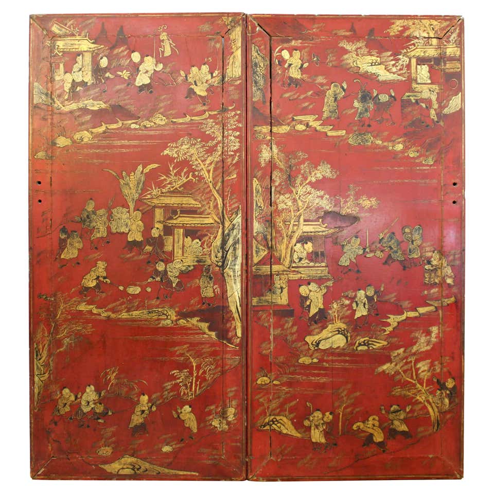 CHINESE RED LACQUER AND GILT DECOR 2d383c