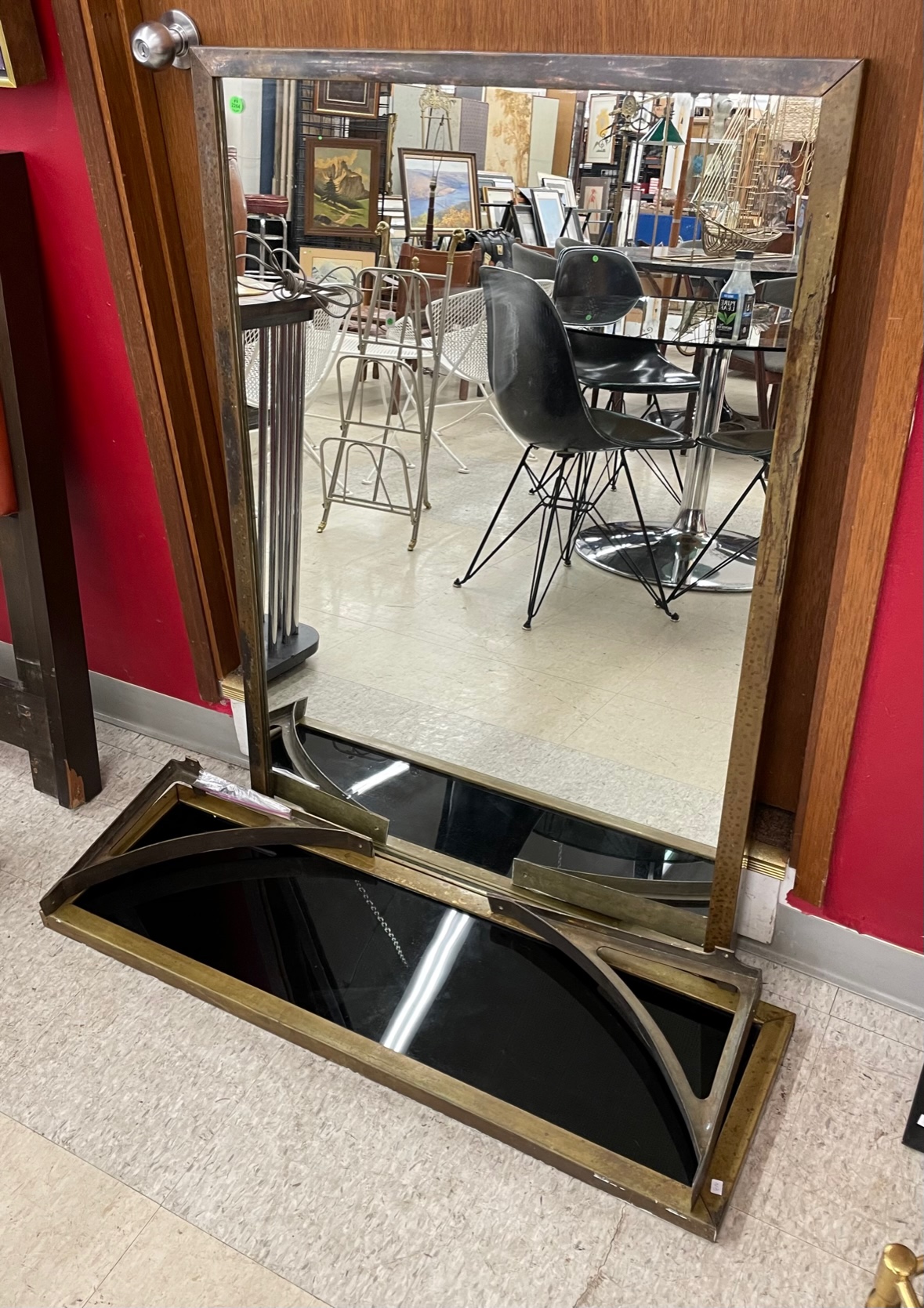 2pc Midcentury Brass Framed Wall Shelf