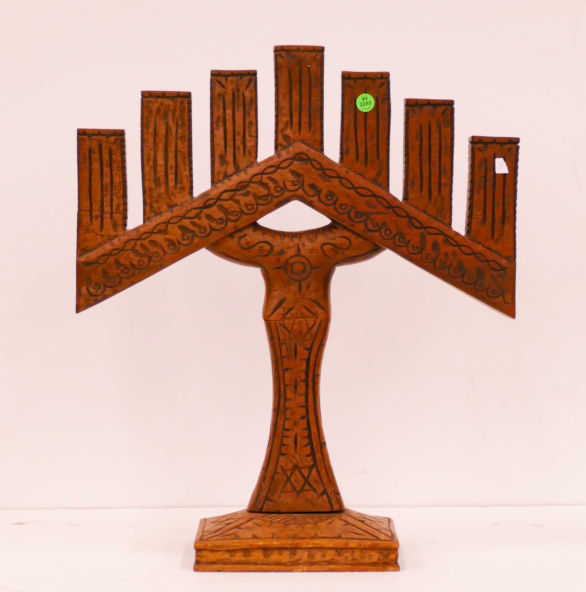 Spanish Folk Art Carved Wood Candelabra-