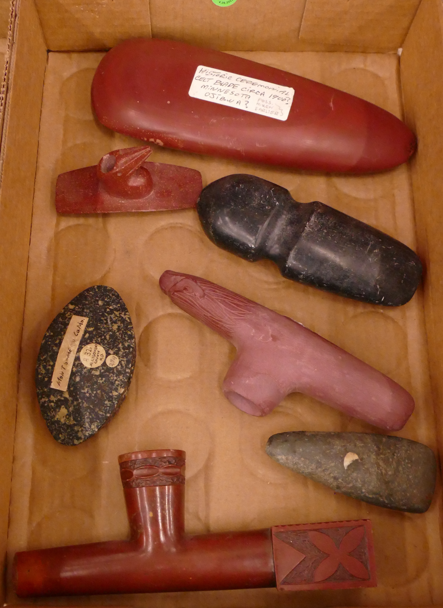 Box Indian Stone Pipes and Implements-