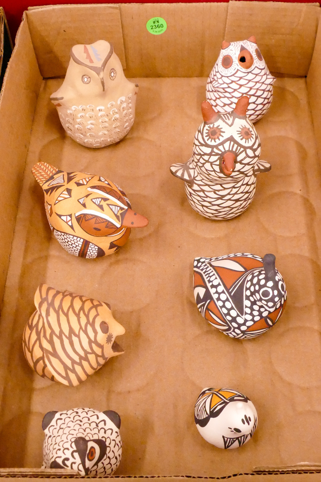 Box 8pc Southwest Pottery Owl and