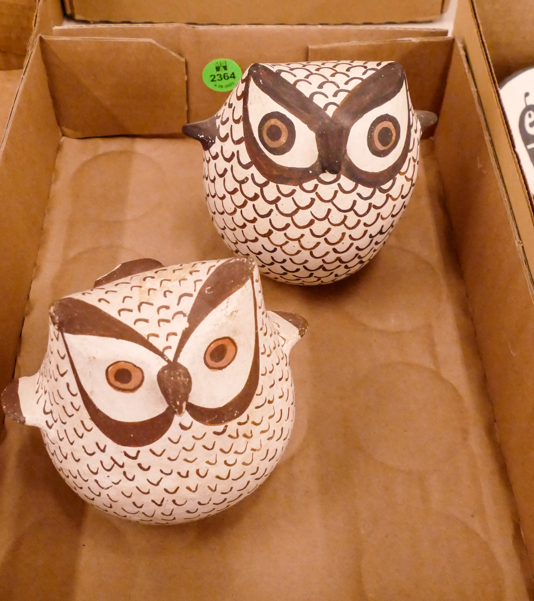 Box 2pc Leno Acoma Pottery Owls  2d6251