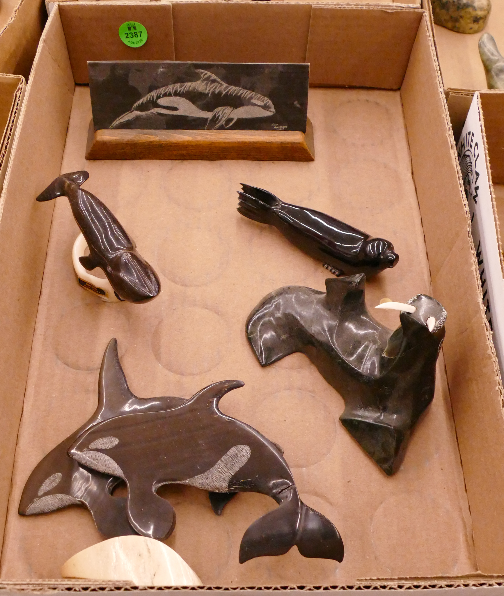 Box 5pc Alaska Baleen & Soapstone Carvings-