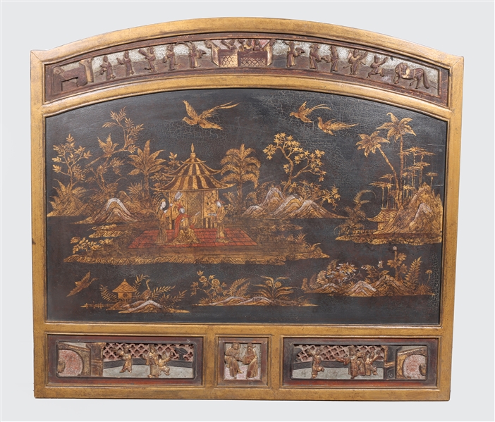 Carved black Chinese gilded panel 2d6289