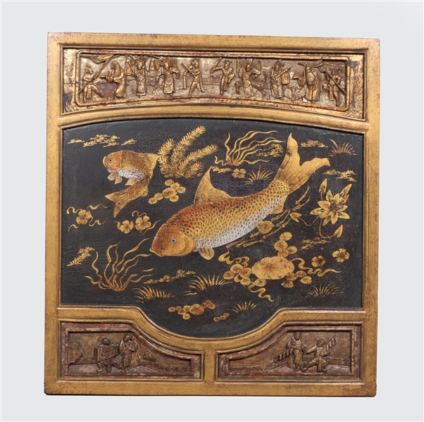 Carved Chinese gilded panel with