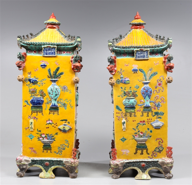 Pair of Chinese famille jaune ceramic