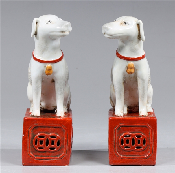 Pair of Chinese opposing white ceramic