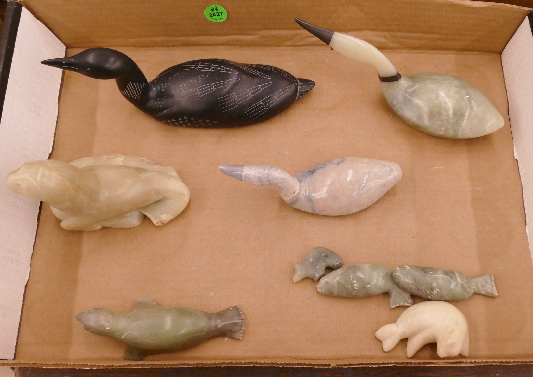 Box 8pc Alaska Soapstone Bird &