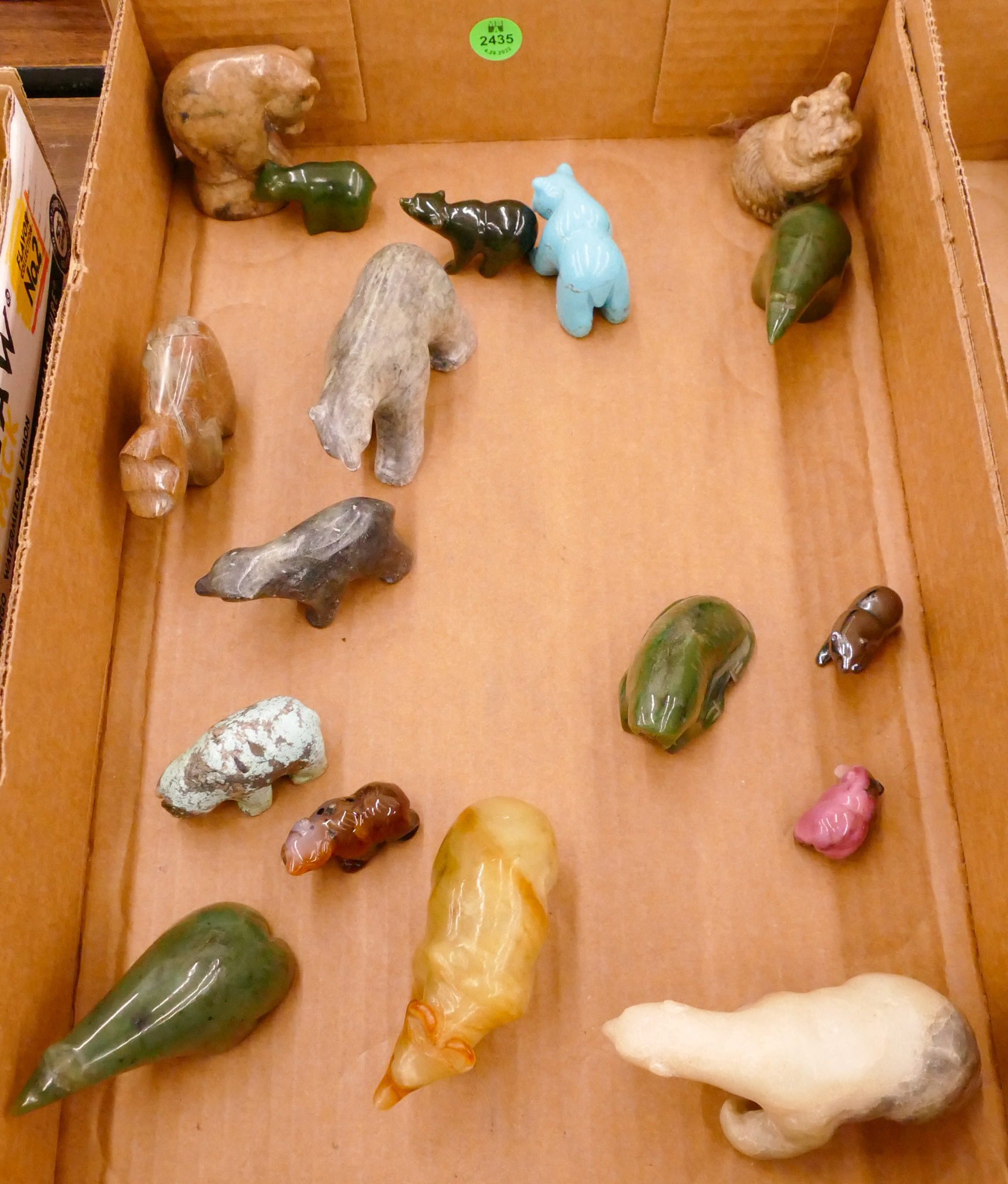 Box 17pc Carved Stone Bear Figures