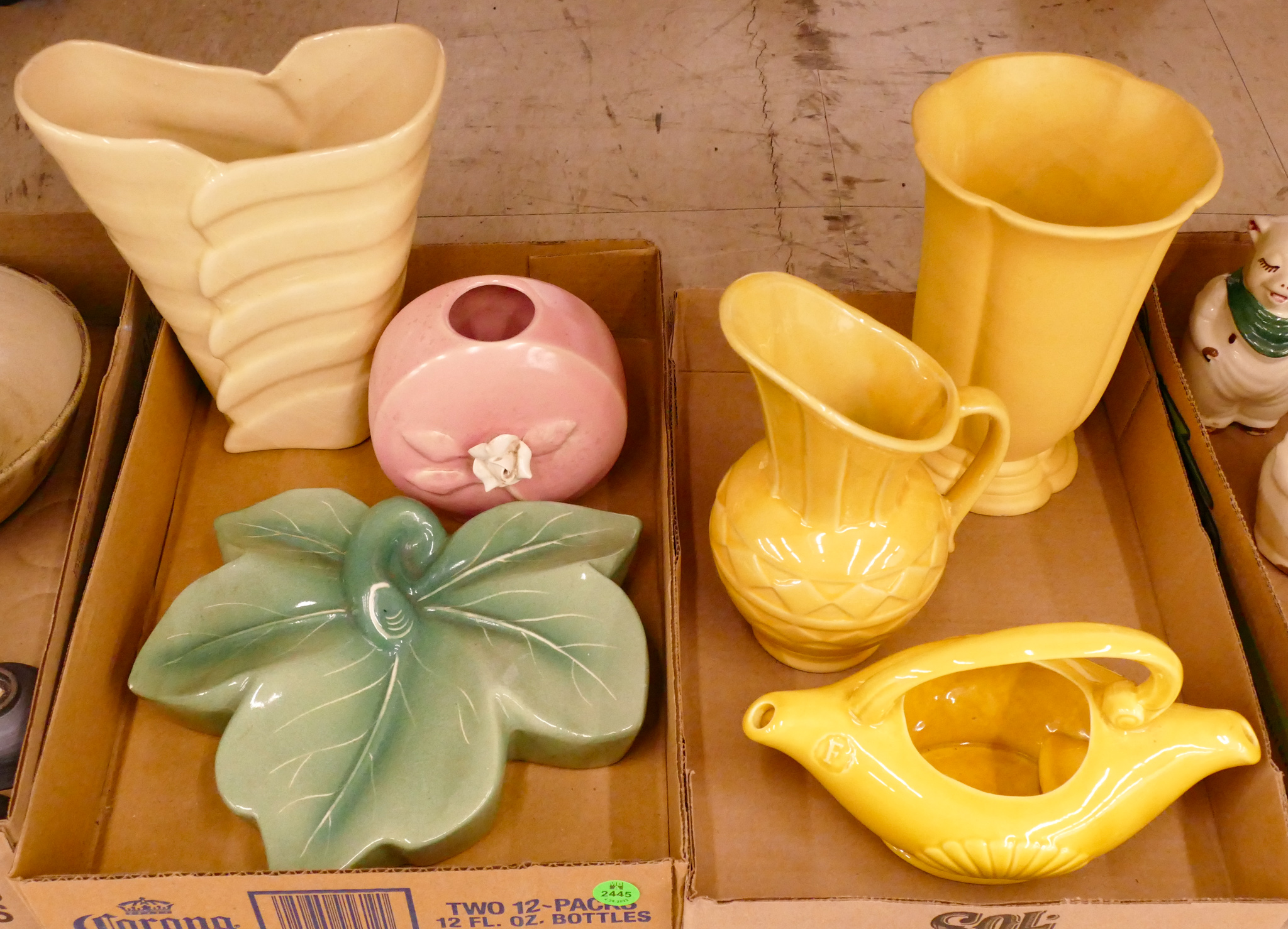 2 Boxes American Pastel Colored Pottery