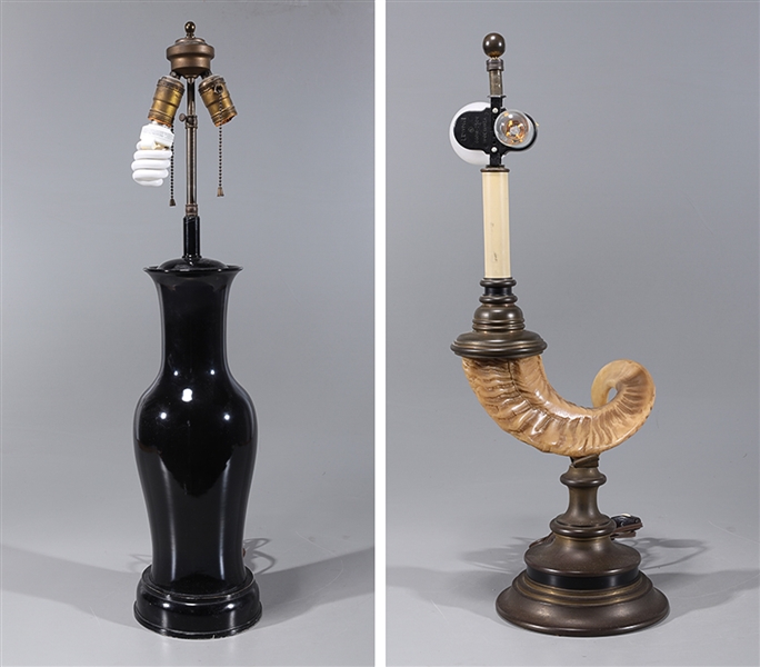 Two various lamps including black