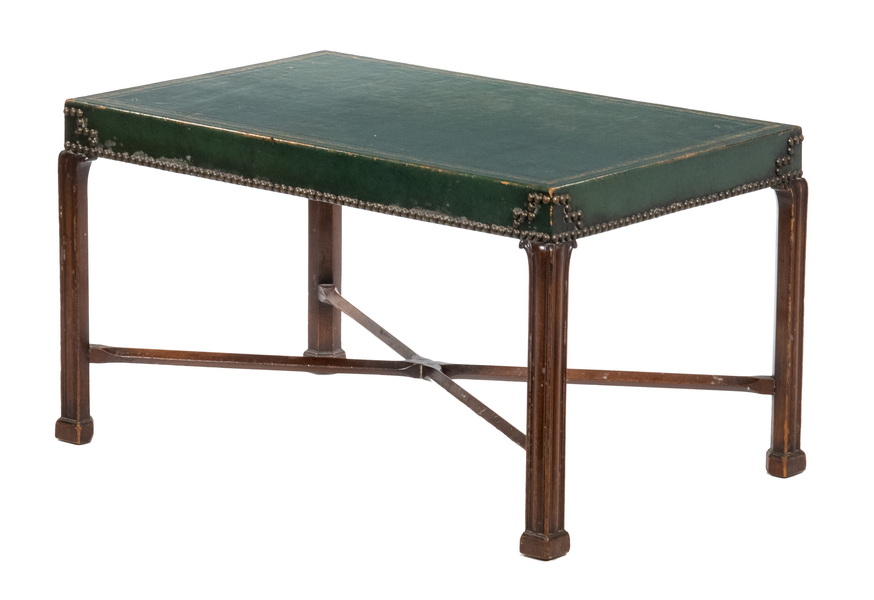 GREEN LEATHER TOP LOW TABLE British 2d670a