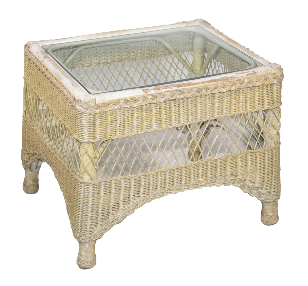 GLASS TOP WICKER END TABLE With